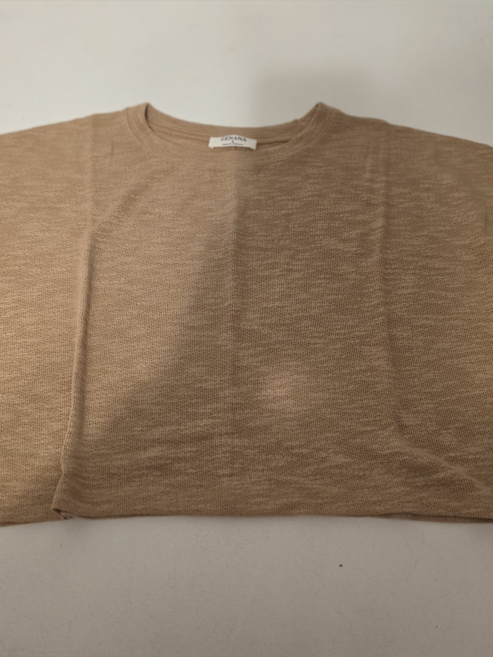 Zenana Outfitters Beige-Tan Crewneck Knit Top